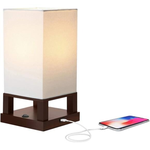 Brightech Maxwell Bedside Lamp with USB Port – Compact Table Lamp for Bedroom